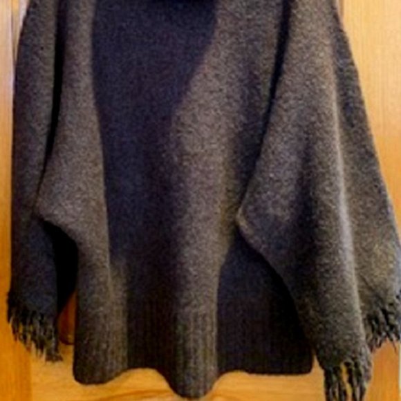 Denim & Co. Wool Blend Brown Pullover Knit Turtleneck Sweater Fringe Sleeve Sz:L - Picture 2 of 7